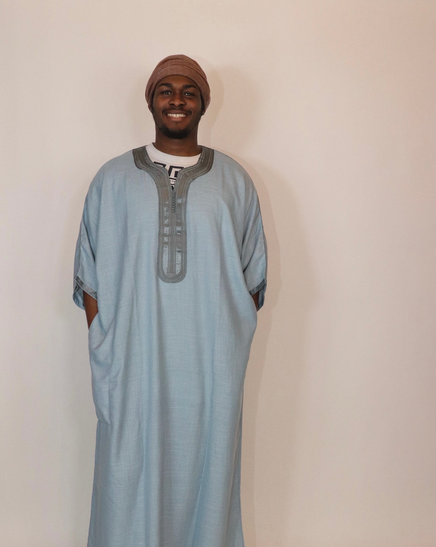 Essential Moroccan Thobe - Sky Blue & Gray