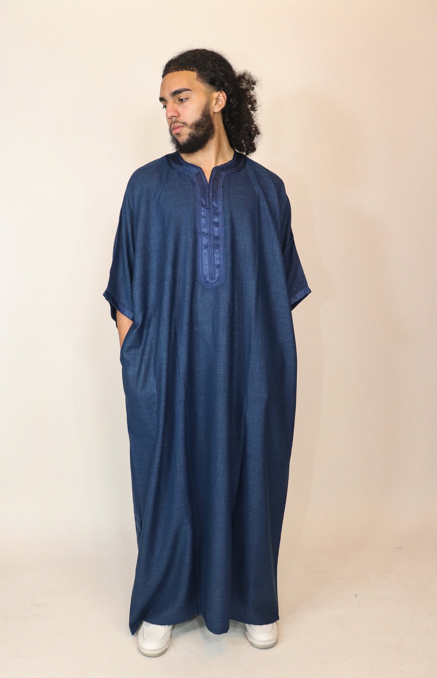 Essential Moroccan Thobe - Navy Blue