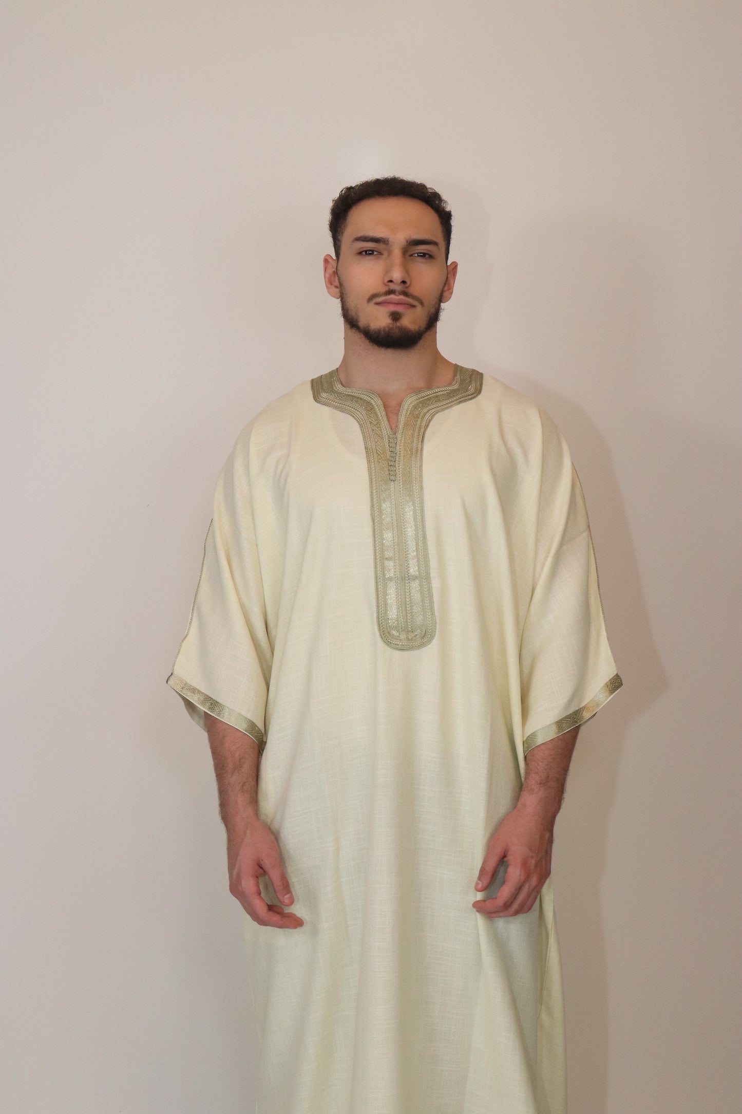 Essential Moroccan Thobe - Baby Yellow & Sage Green