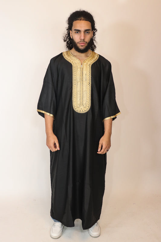 Essential Moroccan Thobe -   Black & Gold