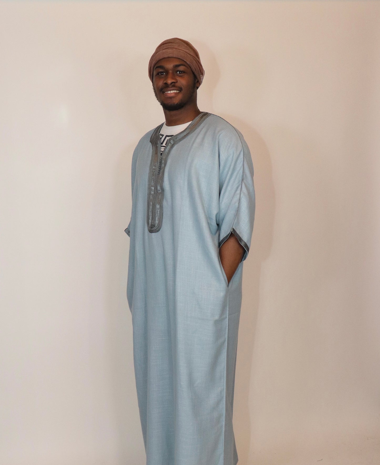 Essential Moroccan Thobe - Sky Blue & Gray