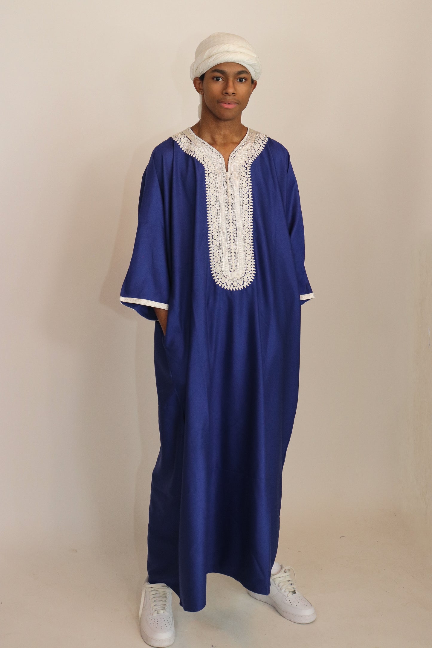 Essential Moroccan Thobe - Blue & White