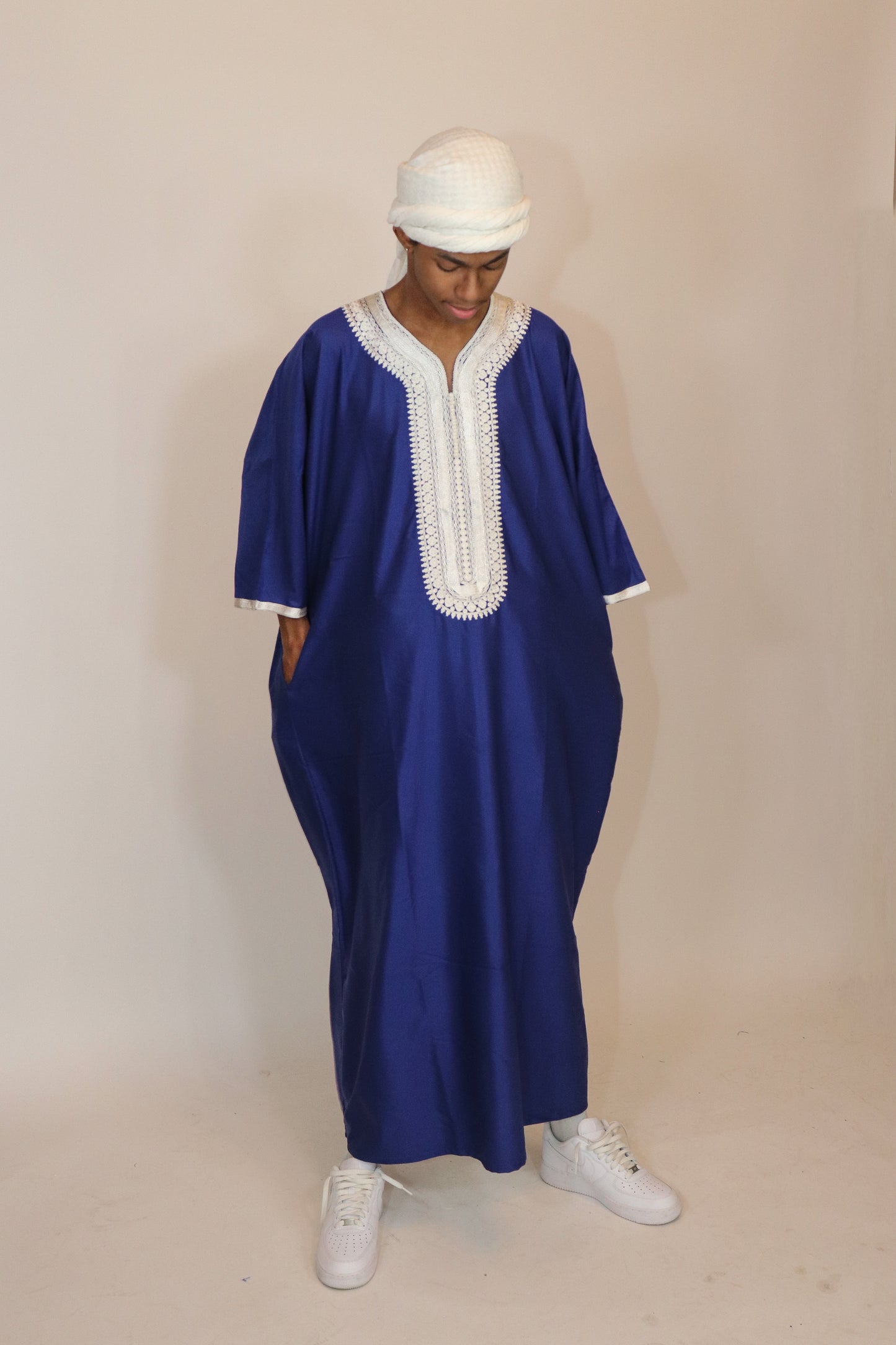 Essential Moroccan Thobe - Blue & White