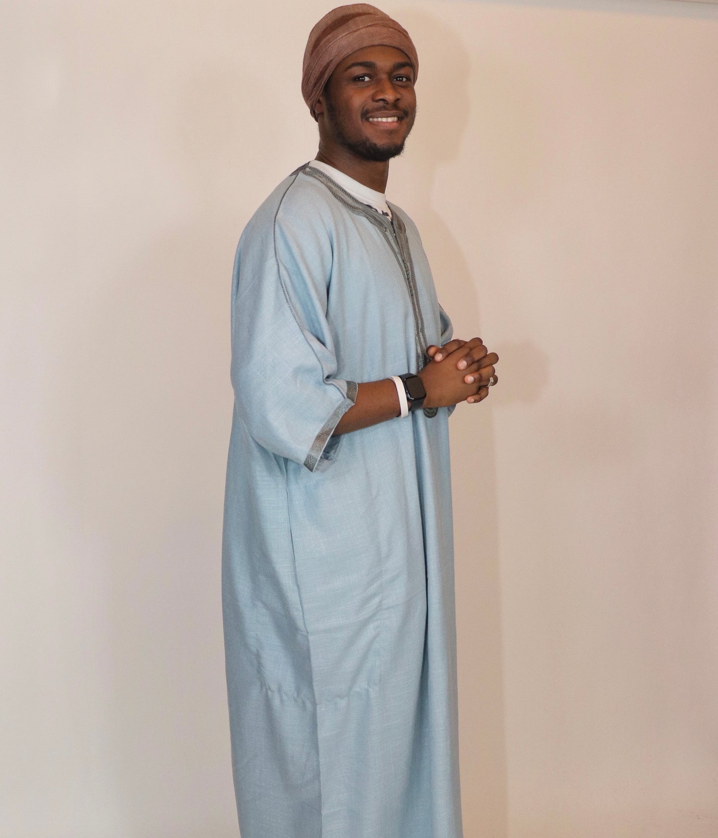 Essential Moroccan Thobe - Sky Blue & Gray