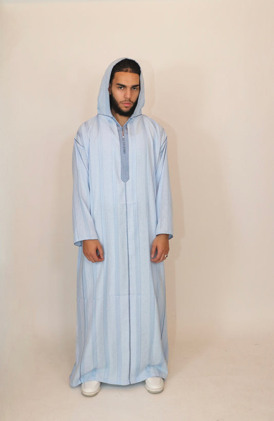 Moroccan Hooded Djellaba - Baby Blue