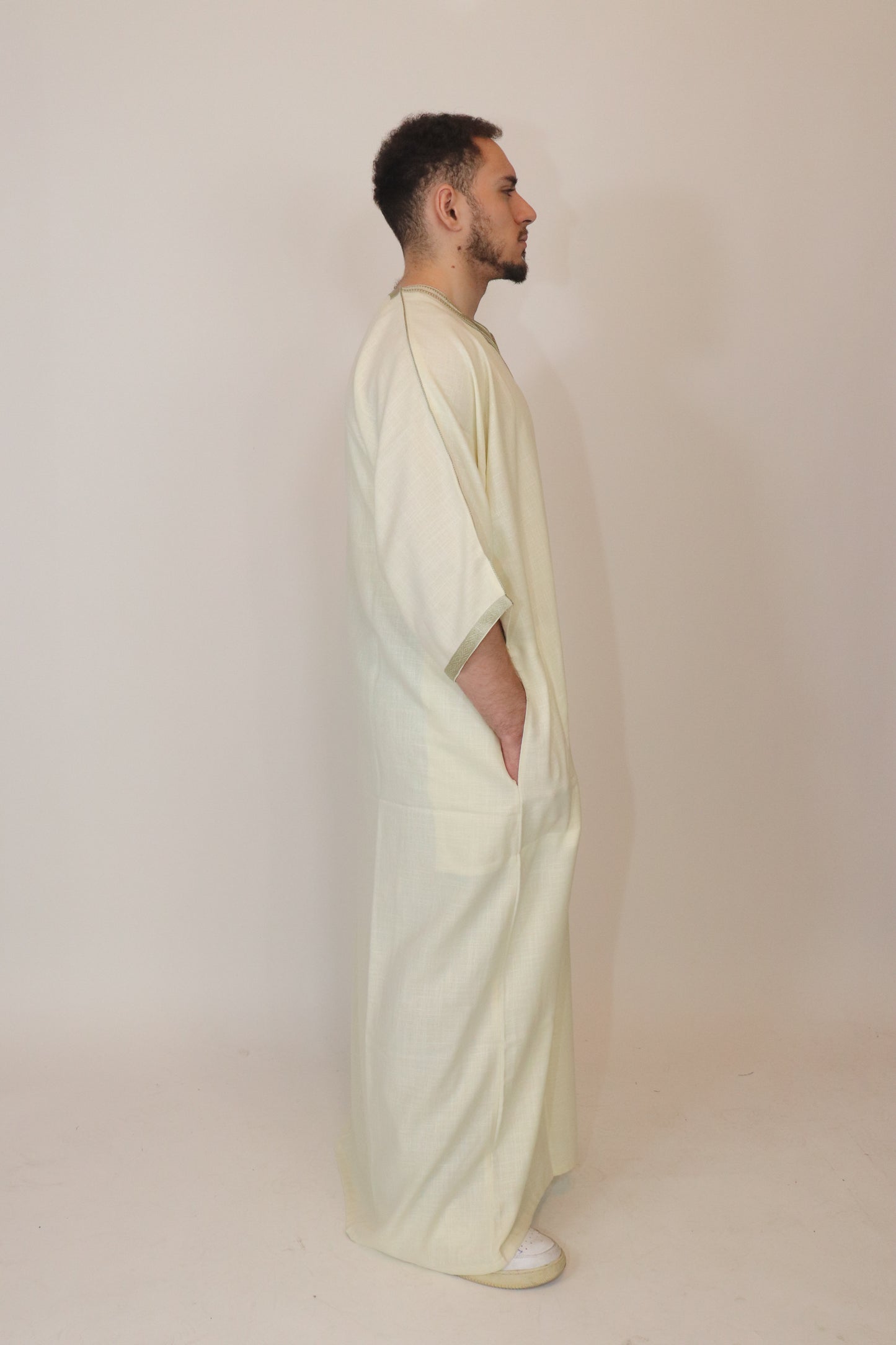 Essential Moroccan Thobe - Baby Yellow & Sage Green