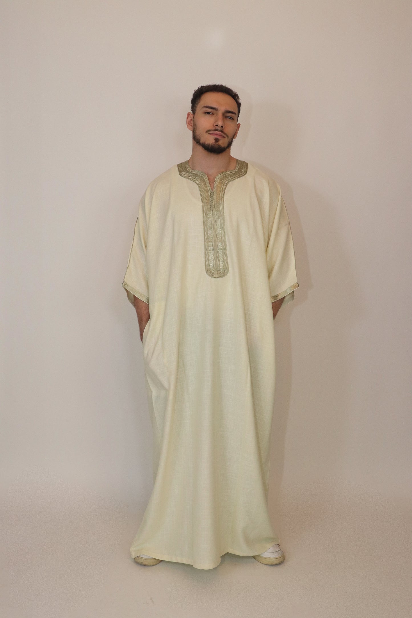 Essential Moroccan Thobe - Baby Yellow & Sage Green