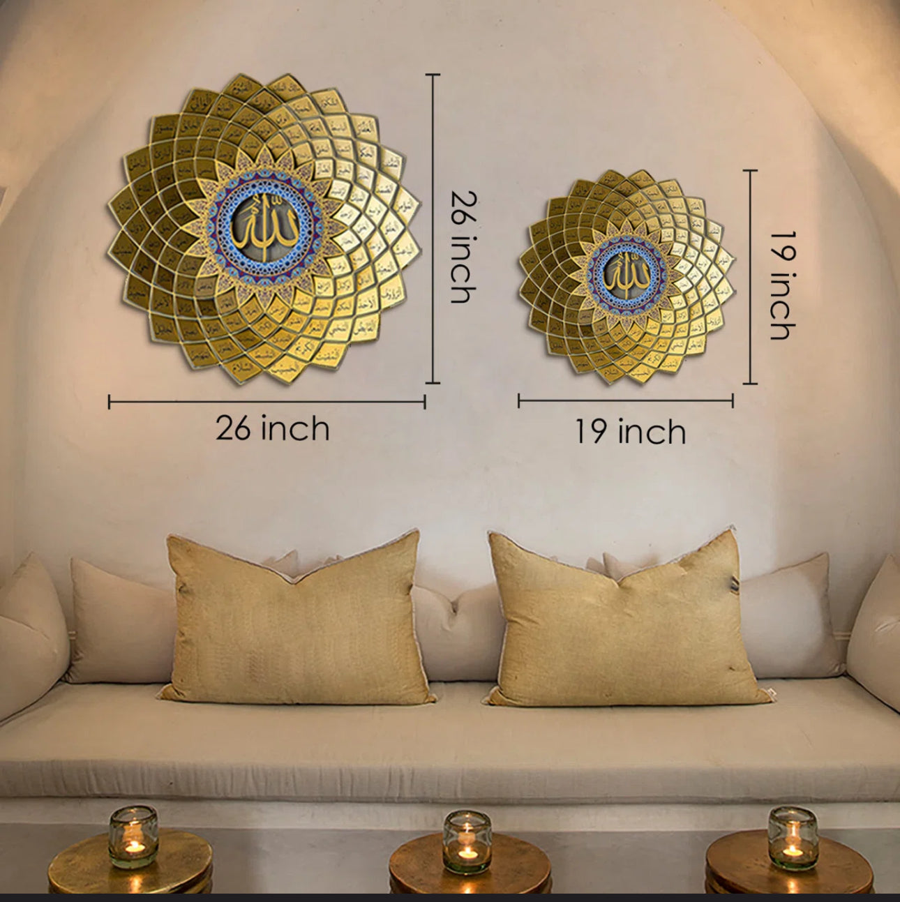 3D Colorful Metal 99 Names of Allah Islamic Wall Art