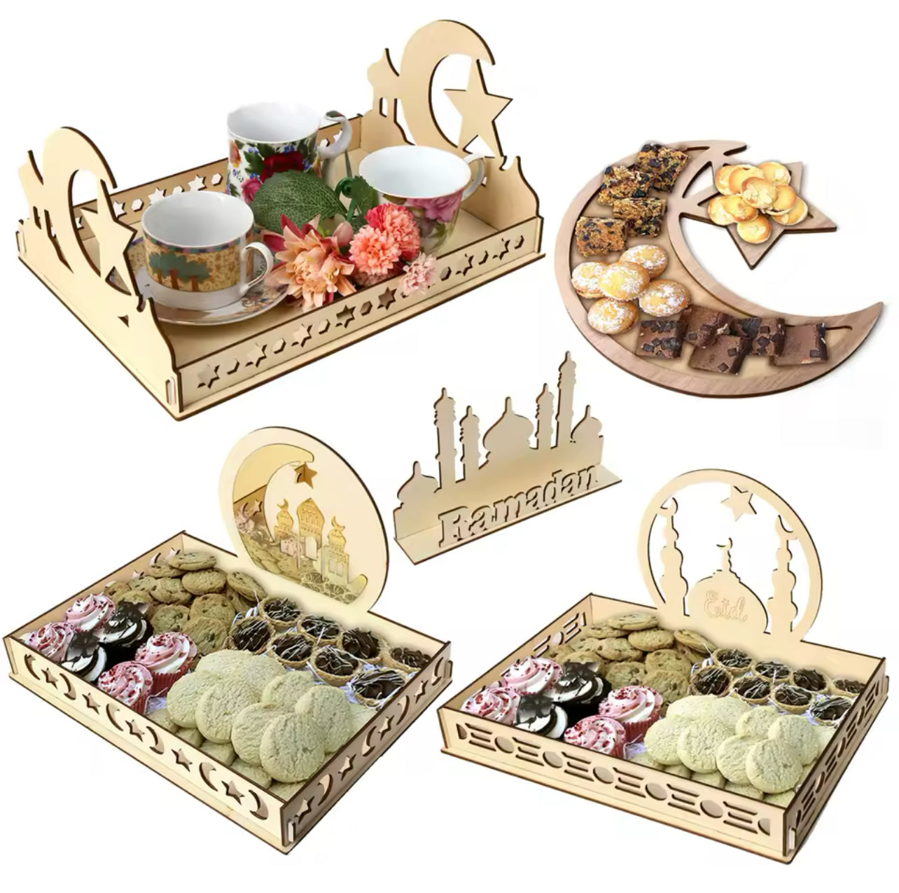Wooden DIY Tray Islamic Food Holders